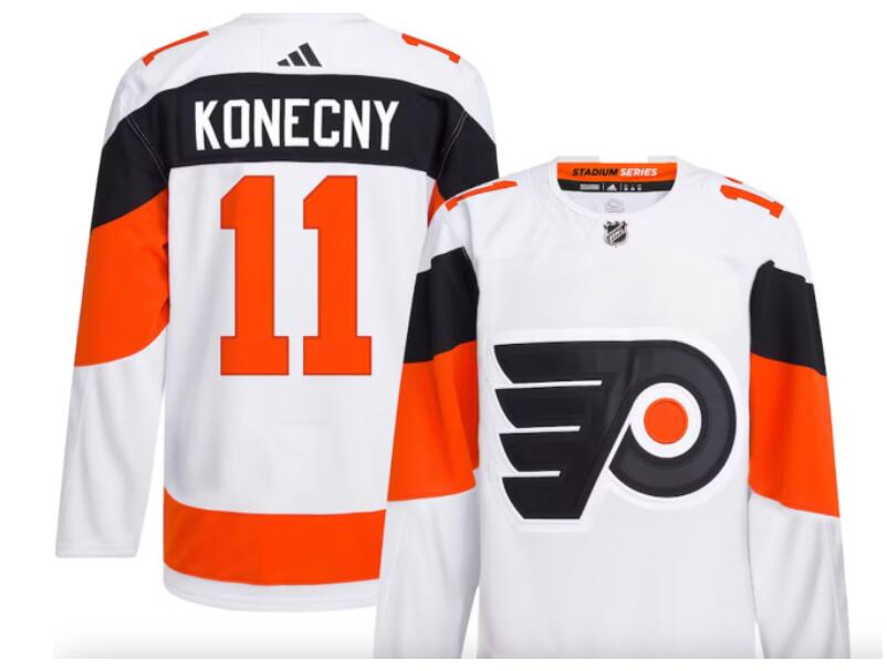 Men Philadelphia Flyers #11 Travis Konecny  white adidas 2024 NHL Stadium Series Primegreen Jersey